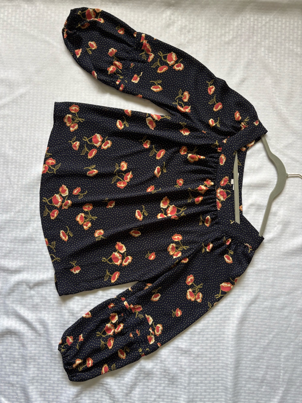 LC Lauren Conrad Black Off-Shoulder Blouse with Red Floral Print